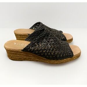 Viscata Espadrilles Wedge Sandals Women 9.5 EU 39 Black Raffia Open Toe Summer
